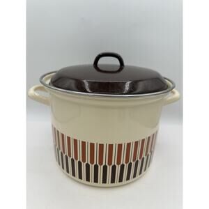 Vintage Moneta MCM Beige Brown Stock Pot 8-Quart Enamel with Lid Made in Italy